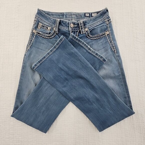 Miss Me Women’s Jeans Size 25 Signature Rise Boot Cut Denim Rhinestone Contrast - Picture 3 of 16